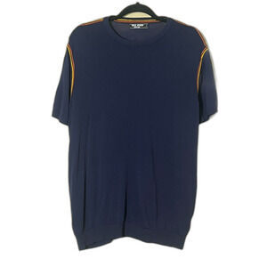 Paul Jones Retro Navy Stripe Knit Sweater Tennis Large Bowling 1960s